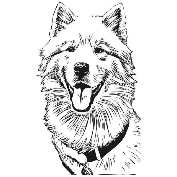 Samoyed Hund Schwarzer Zeichenvektor Isolierte Gesichtsbemalung Skizze Linie Illustration — Stockvektor
