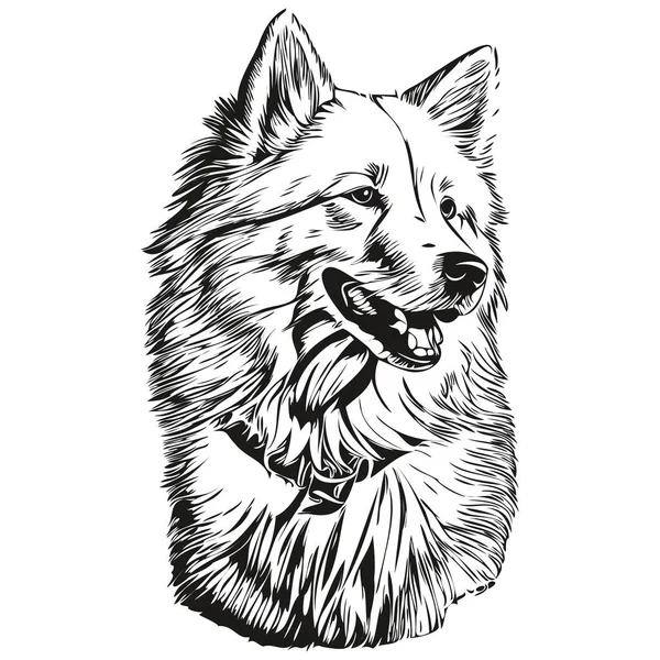 Samoyed Köpek Çizgi Filmi Yüz Mürekkep Portresi Siyah Beyaz Çizim — Stok Vektör