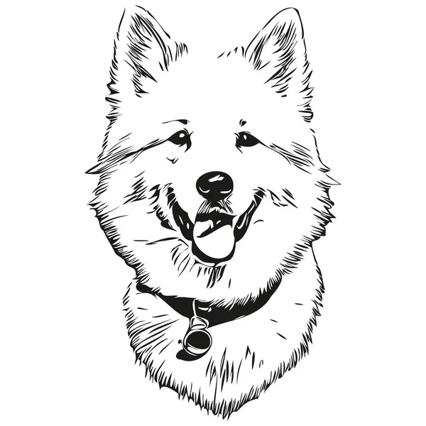 Samoyed Köpek Eli Çizilmiş Logo Siyah Beyaz Çizgi Çiziyor Sanat — Stok Vektör