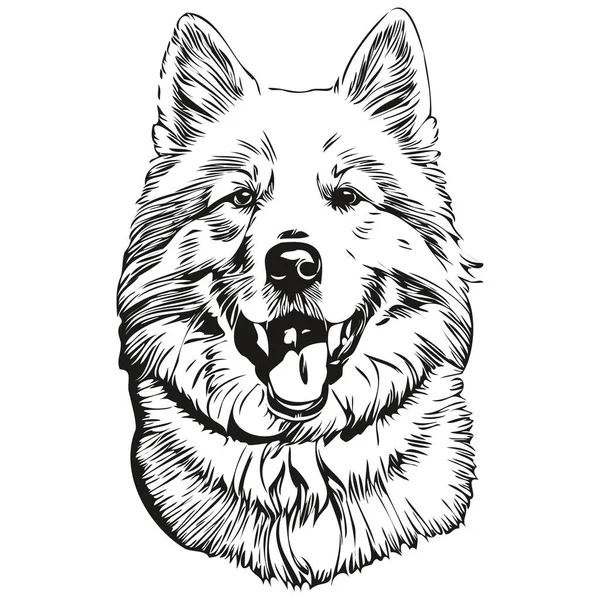 Samoyed Dog Hand Drawn Logo Drawing Black White Line Art — Stock Vector