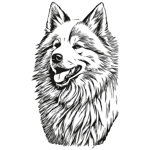 Samoyed Dog Ink Sketch Drawing Vintage Tattoo Shirt Print Black — Stock Vector