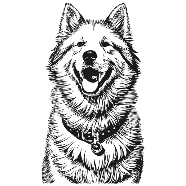 Samoyed Dog Outline Pencil Drawing Artwork Black Character White Background — Stock Vector