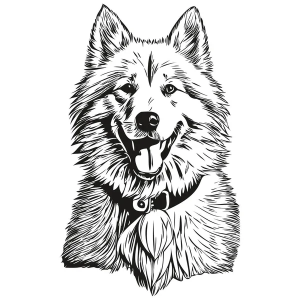Samoyed Dog Pet Silhouette Tier Line Illustration Hand Gezeichnet Schwarz — Stockvektor