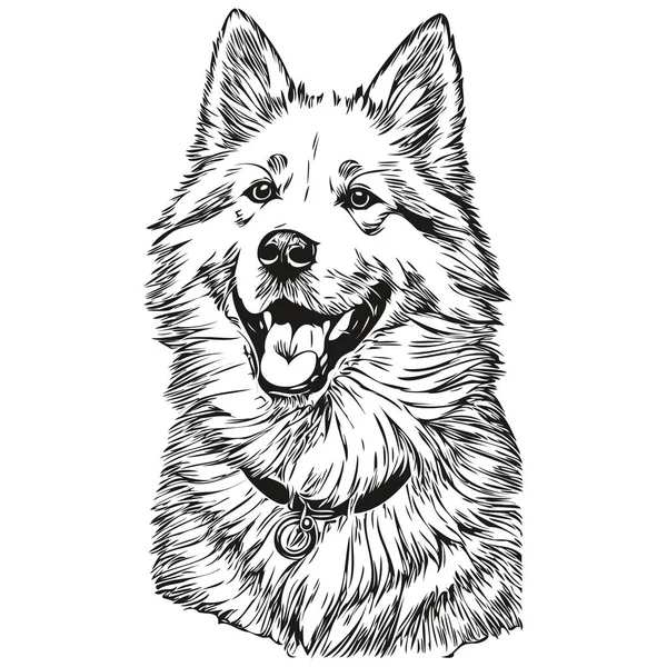 Samoyed Dog Realistic Pet Illustration Hand Drawing Face Black White — Stock Vector