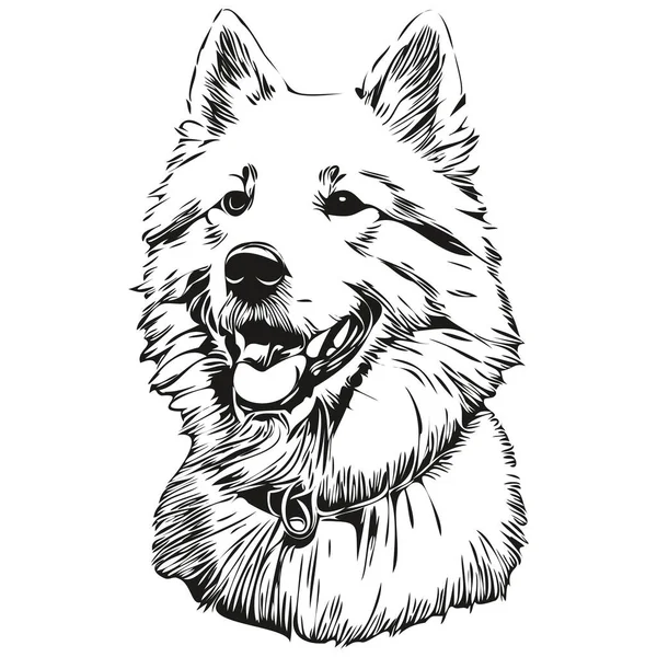 Samoyed Hund Shirt Print Schwarz Und Weiß Niedlich Lustige Umrisszeichnung — Stockvektor