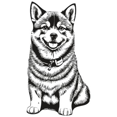 Shiba Inu köpek logo vektörü siyah beyaz, klasik köpek kafası oymalı gerçekçi bir evcil hayvan.