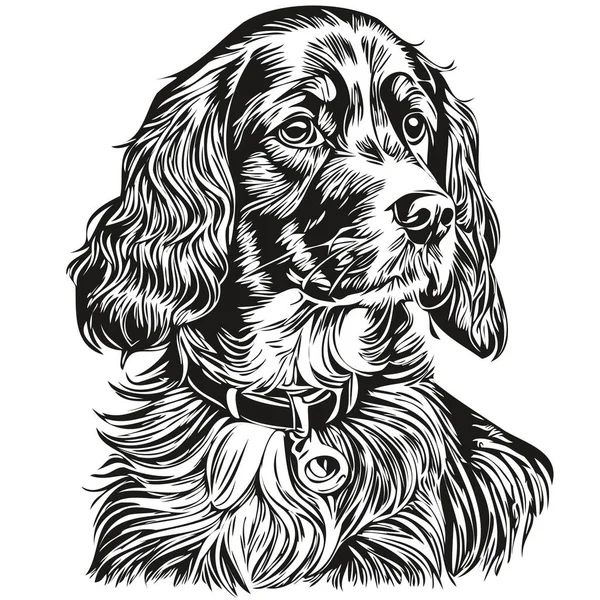 Spaniel Russian Cocker Dog Hand Drawn Logo Drawing Black White — стоковый вектор