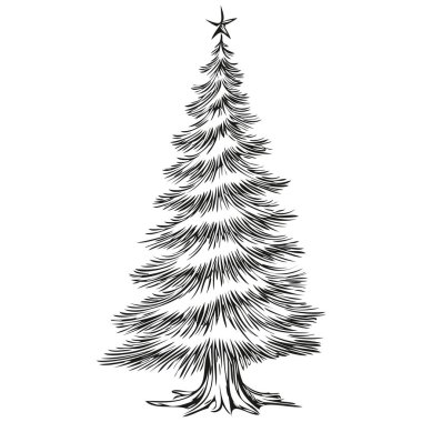 Noel Ağacı Eskiz Posteri Poster El İşleme, Sanatsal Yazı Tasarım Mevsimsel Dekor Teması, siyah beyaz izole edilmiş vektör mürekkebi tebrik kartı, poster, davetiye, logo şablonu