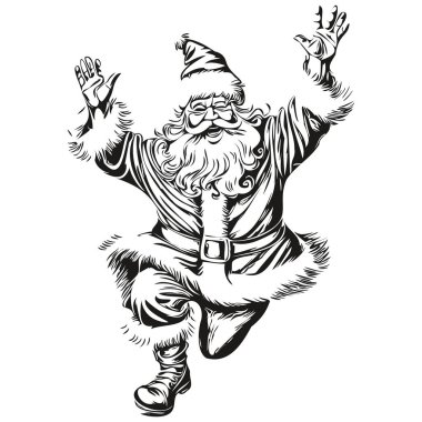 Noel Baba Vintage İşlenmiş Poster, Klasik Noel Baba Sanatı, siyah beyaz izole edilmiş vektör mürekkebi tebrik kartı, poster, davetiye, logo şablonu