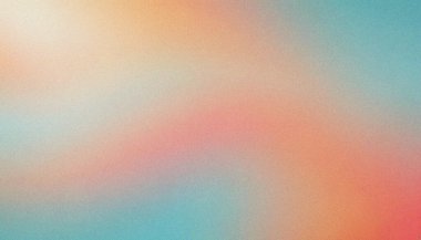 Ivory, Burnt Orange, Coral Pink, Bright Cyan gibi parlayan gradyan gradyan arka plan gürültü dokusu poster başlığı tasarımı kopyalama alanı. Dinamik kum taneli dalga aksanlarını içeren kalın taneli doku