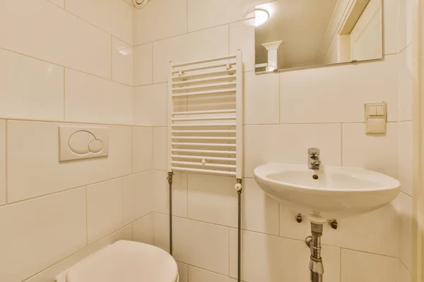 아파트의 욕실에 싱크대와 사이에 푸석푸석 화장실 — 스톡 사진