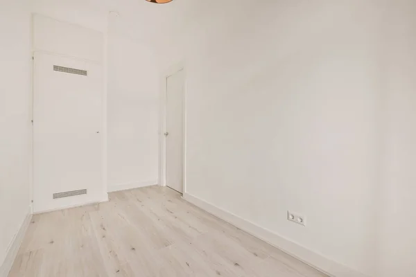 Interior Empty White Kitchen Windows Wooden Parquet Floor — стоковое фото