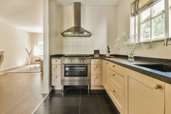 Home Interior Design Moderno Loft Appartamento Con Cucina Vista Stile — Foto Stock