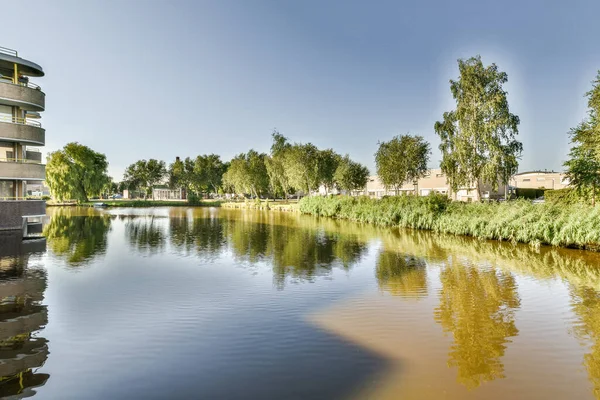 Küçük balkondan ağaçlı tuğla binaların panoramik manzarası