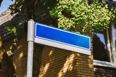 Arabaları, ağaçları ve fenerleri olan boş bir kaldırımdan panorama manzaralı evler.