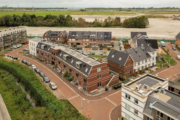 Amsterdam Nizozemsko Dubna 2021 Letecký Pohled Město Domy Auty Zaparkovanými — Stock fotografie