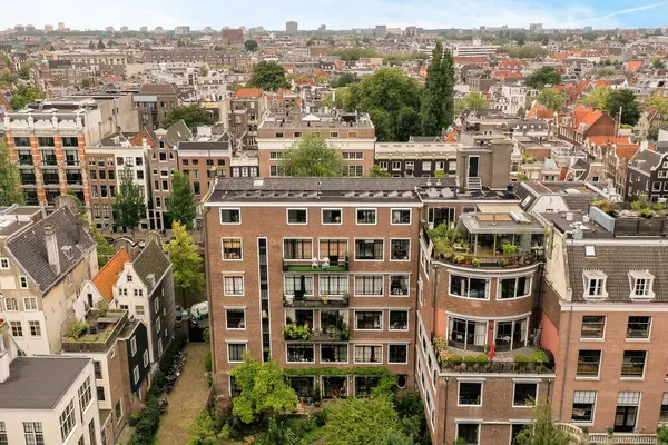 Amsterdam Holandia Kwietnia 2021 Widok Powietrza Niektórych Budynków Mieście Wieloma — Zdjęcie stockowe
