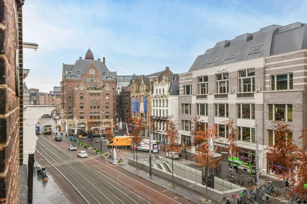 Amsterdam Netherlands April 2021 City Street Cars Buildings Background Taken — Stock Photo, Image