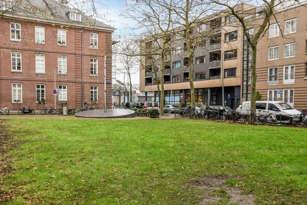 네덜란드 암스테르담 2021 나무에 자전거를 아파트 — 스톡 사진