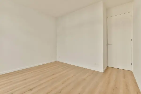 Empty Room White Walls Wood Flooring Right Door Leads Another — 스톡 사진