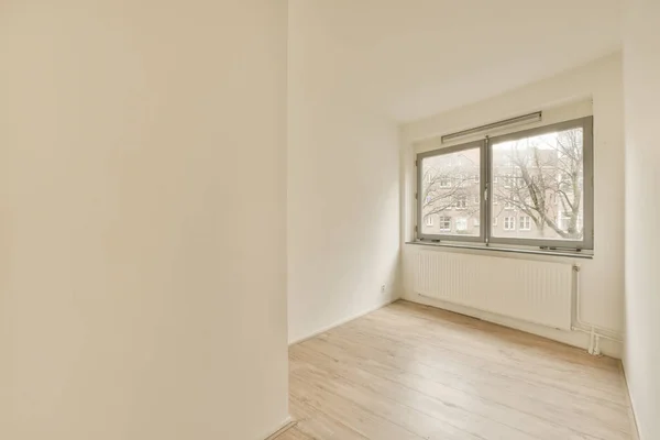 Empty Room Wood Floors White Walls Large Window Wall Right — Stockfoto