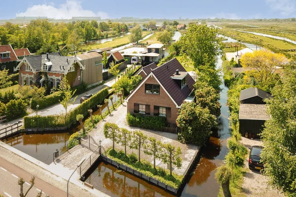 Een Luchtfoto Van Huizen Nederland Genomen Vanuit Een Drones Perspectief — Stockfoto