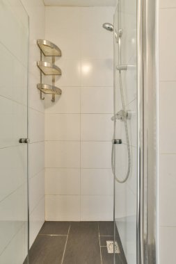 Modern banyolar için ideal cam paneller ve minimalist eşyalar içeren gösterişli ve çağdaş duş tasarımı. Tarz ve işlevselliğin mükemmel bir karışımı.