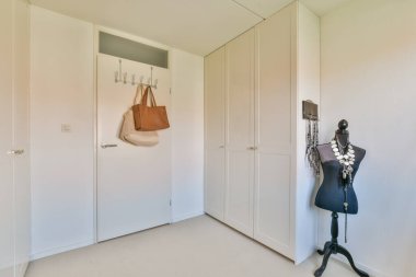 Şık bir iç dolap, şık bir gardırop, minimalist bir kapı ve düzenli bir yer için şık aksesuarlar..