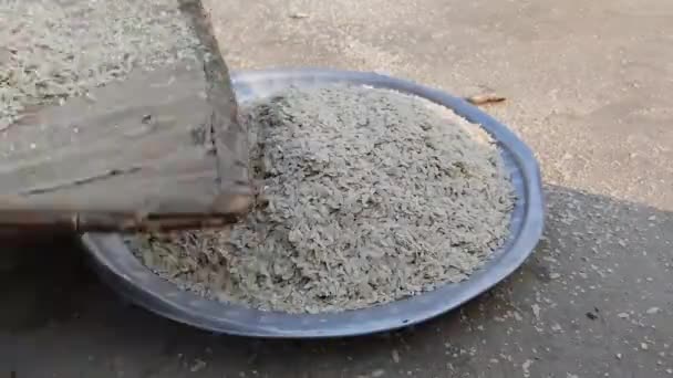 Chura Abgeflachter Reis Indische Dorfbewohner Reinigen Reis Mit Traditionellem Reisreiniger — Stockvideo
