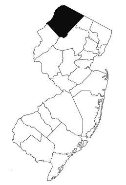 Sussex County haritası New Jersey eyaletinde beyaz arka planda. New Jersey haritasında siyah renkle işaretlenmiş tek bir ilçe haritası .