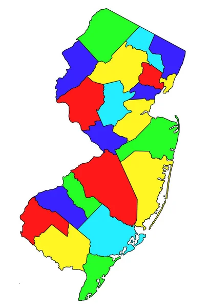 Kolor Nowej Mapy Administracyjnej Jersey Mapa Hrabstw New Jersey Różnych — Zdjęcie stockowe