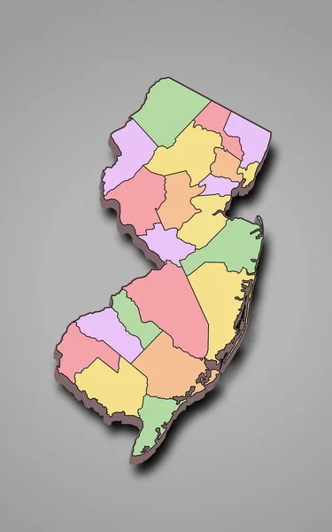 Карта Штата Нью Джерси Границами Графств Разного Цвета United States — стоковое фото