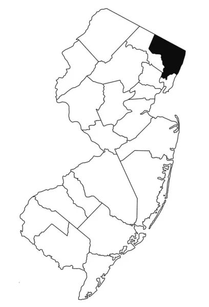 ニュージャージー州のベルゲン郡の地図 ニュージャージー州地図上の黒い色で強調表示されるシングル郡地図 — ストック写真