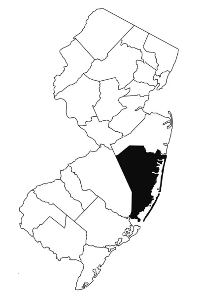 Карта Округа Оушен Штате Нью Джерси Белом Фоне Карта Округа — стоковое фото