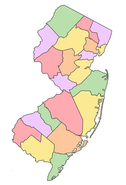 Nova Jersey Mapa Administrativo Condados Mapa Nova Jersey Com Cores — Fotografia de Stock