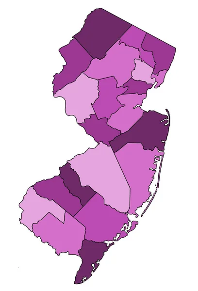紫のニュージャージー州の行政地図 ニュージャージー州地図異なる色 空白の地図 ニュージャージー州地図 — ストック写真