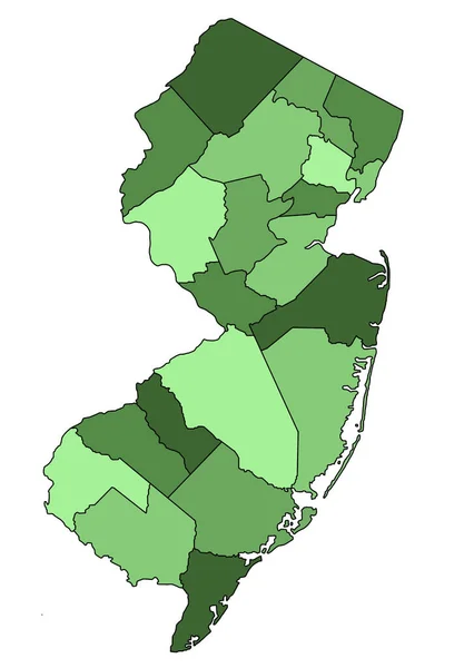 緑のニュージャージー州の行政地図 ニュージャージー州地図異なる色 空白の地図 ニュージャージー州地図 — ストック写真