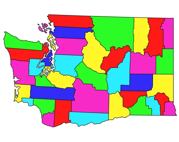 Mappa Amministrativa Washington Contee Mappa Washington Con Colori Diversi Mappa — Foto Stock