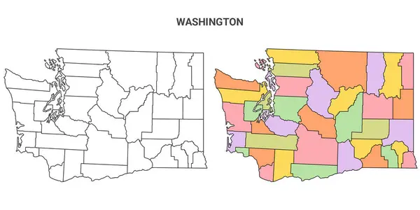 Washington State Outline County Map Set United States — Stock Photo, Image