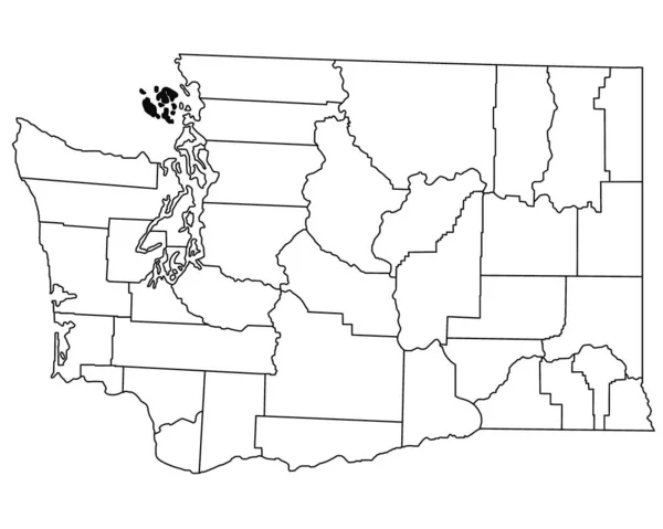 华盛顿特区圣胡安县白底地图 以华盛顿地图上的黑色为重点的单幅县地图 — 图库照片