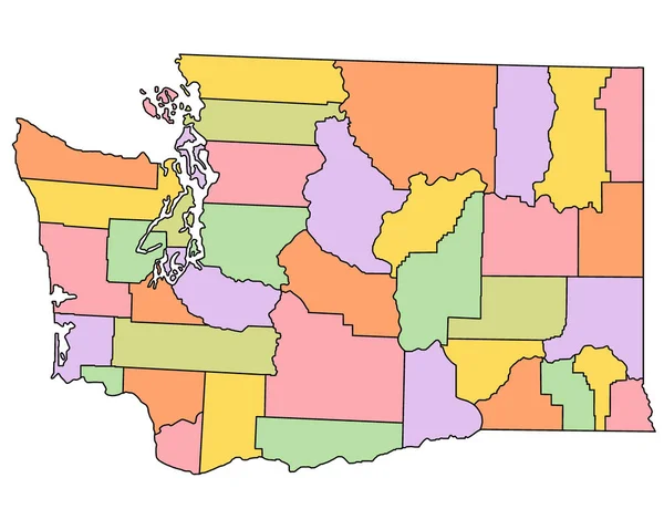 Διοικητικός Χάρτης Ουάσιγκτον Κομητείες Χάρτης Της Ουάσιγκτον Διαφορετικά Χρώματα Κενό — Φωτογραφία Αρχείου