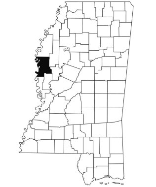 Mississippi eyaletindeki Washington eyaletinin haritası beyaz arka planda. Mississippi haritasında siyah renkle işaretlenmiş tek bir bölge haritası. Amerika Birleşik Devletleri, ABD 