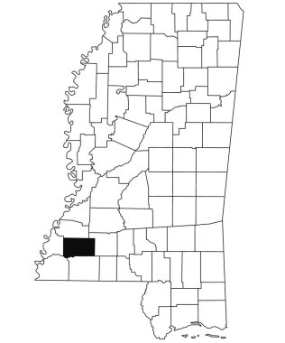 Mississippi eyaletindeki Franklin County haritası beyaz arka planda. Mississippi haritasında siyah renkle işaretlenmiş tek bir bölge haritası. Amerika Birleşik Devletleri, ABD 
