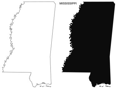Mississippi ana hatları ve sağlam harita seti - illüstrasyon versiyonu