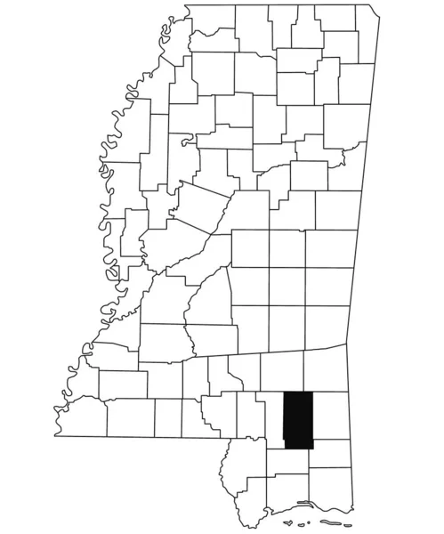 密西西比州佩里县白底地图 密西西比州地图上用黑色标出的单个县地图 美利坚合众国 — 图库照片