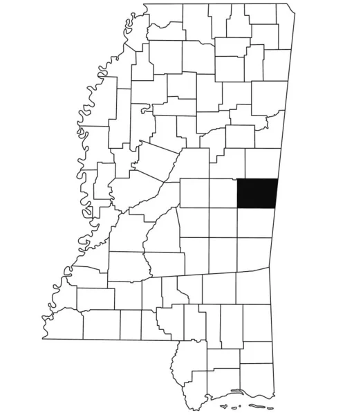 密西西比州肯珀县白底地图 密西西比州地图上用黑色标出的单个县地图 美利坚合众国 — 图库照片