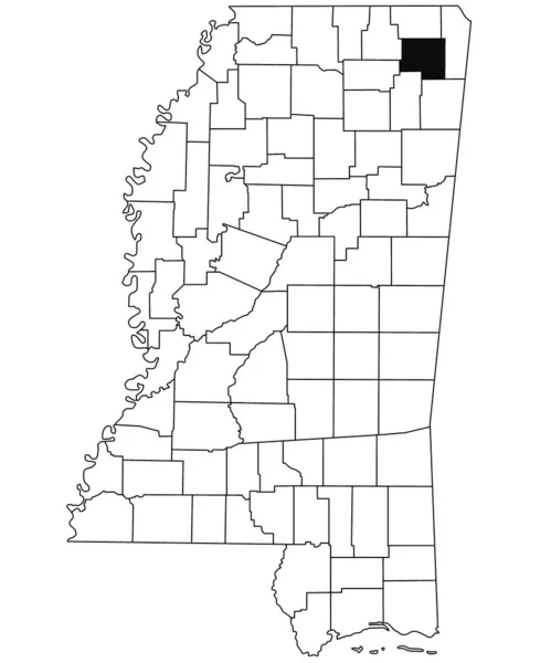 ミシシッピ州のプリンティス郡の白地図 ミシシッピ州の地図に黒い色でハイライトされた単一の郡の地図 アメリカ合衆国 アメリカ — ストック写真