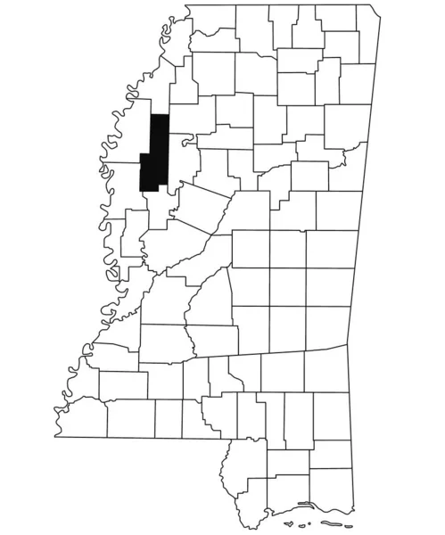 密西西比州向日葵县白底地图 密西西比州地图上用黑色标出的单个县地图 美利坚合众国 — 图库照片