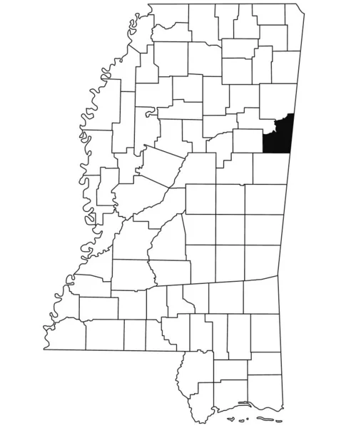 密西西比州洛恩德斯县白底地图 密西西比州地图上用黑色标出的单个县地图 美利坚合众国 — 图库照片