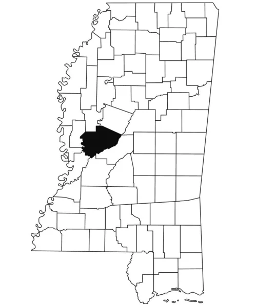 密西西比州Yazoo县白种人背景地图 密西西比州地图上用黑色标出的单个县地图 美利坚合众国 — 图库照片